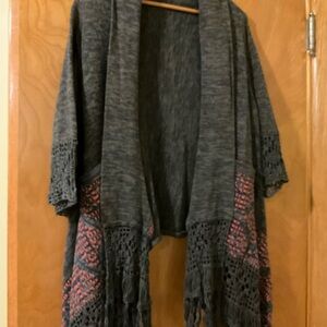 Line by Anthropologie Gray and Red Crochet Cardigan, Medium